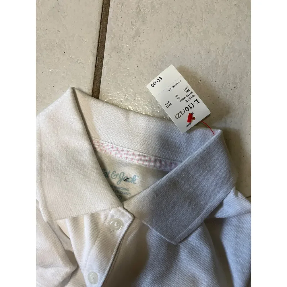Girls L 10/12 White Cat & Jack Polo Shirt School Uniform * NWT